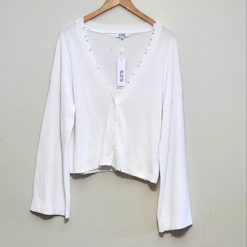 New!525 America White‎ Button-Up Cardigan